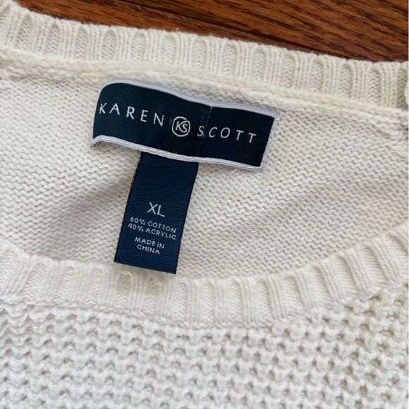 Sweater-White cotton acrylic very soft sweater. Karen Scott Macy’s - Picture 4 of 14